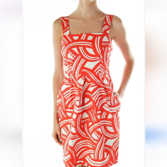 Banana Republic Red Cream printed Sheath midi dress. Size 2 - Picture 2 of 11